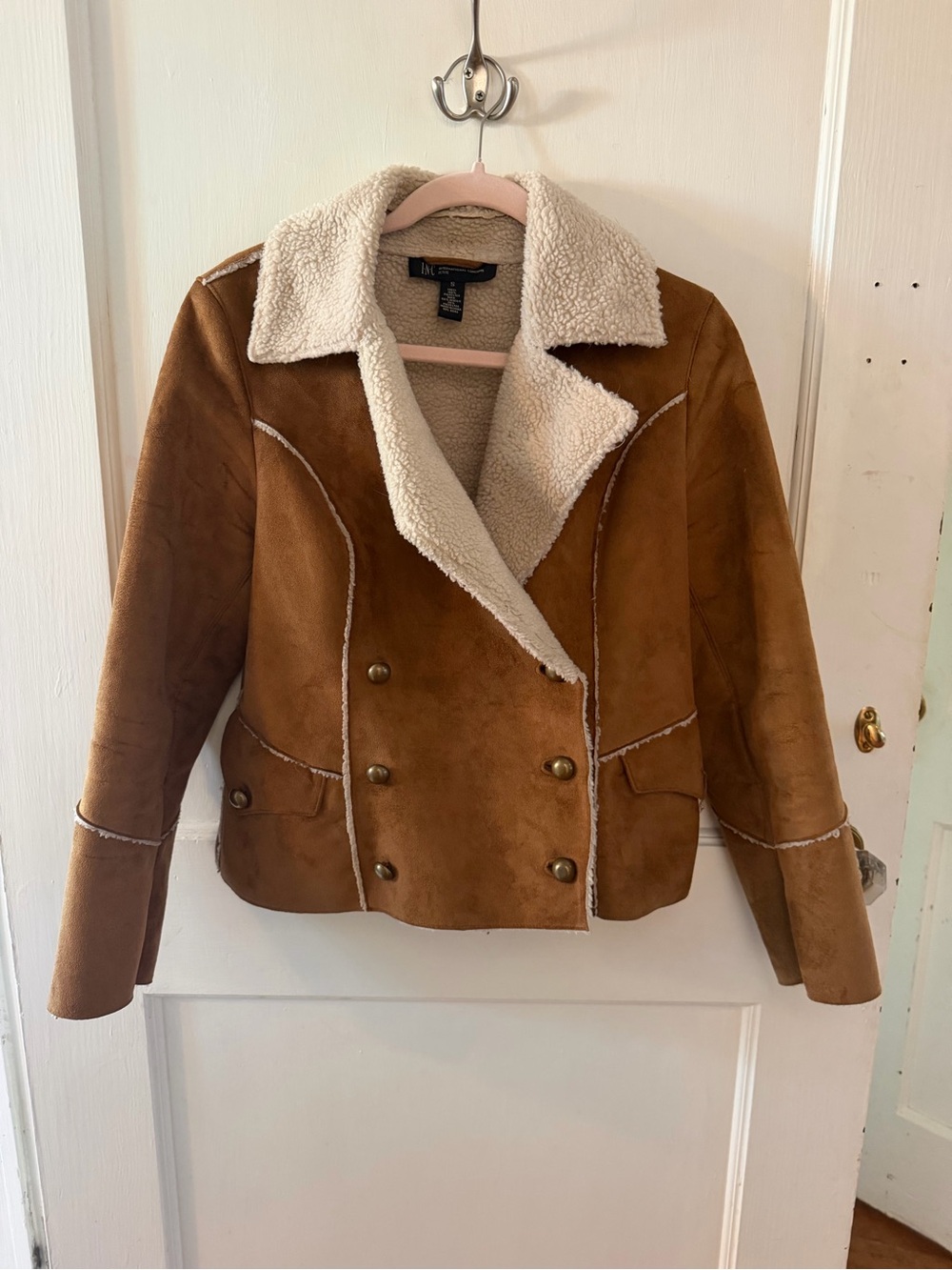 INC International Concepts Chestnut Faux Suede Teddy-Lined Peacoat